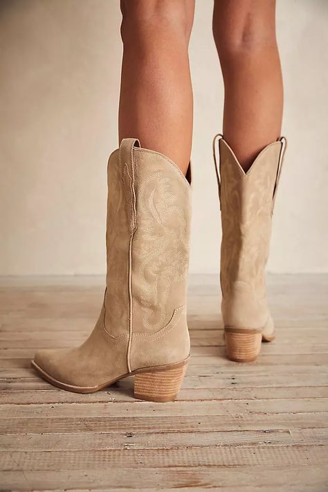 Daisy Jones & the Six Collection | Free People Western Block Heel Boots For Fall, Western Style Wide Calf Mid-calf Boots With Block Heel, Western Mid-calf Boots With Wide Calf And Block Heel, Western Mid-calf Boots With Stacked Block Heel, Western Suede Mid-calf Boots For Spring, Western Style Mid-calf Boots With Block Heel For Spring, Western Style Mid-calf Boots With Block Heel, Stacked Heel Pointed Toe Boots For Western-themed Events, Pointed Toe Heeled Boots With Stacked Heel For Rodeo