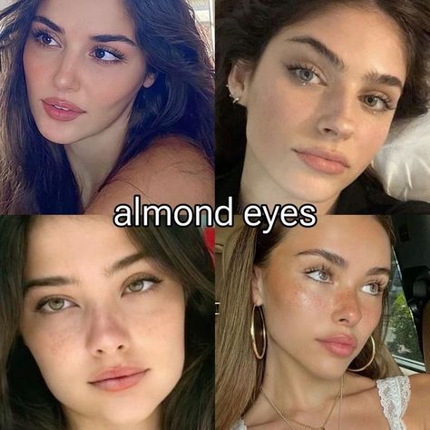 Makeup Looks For Almond Shaped Eyes, Eye Shape Aesthetic, Almond Upturned Eyes, How To Get Almond Eyes, Make Up For Almond Shaped Eyes, Almond Eye Shape Makeup, Upturned Almond Eyes, Pretty Eye Shape, Almond Eyes Lashes