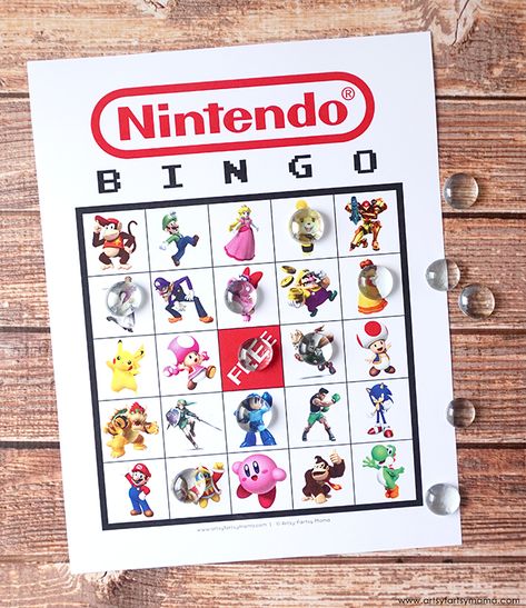 Free Printable Nintendo Bingo #freeprintable #printable #kids #nintendo #kidsactivities  #2DSXL Mario Game Over Printable, Mario Bday Party Games, Bowser Free Printable, Video Game Stem Activities, Mario Party Games For Kids, Mario Activities For Kids, Mario Bingo, Nintendo Crafts, Nintendo Birthday Party