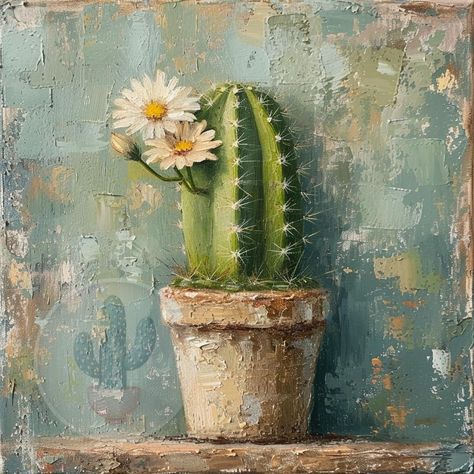 Cactus Paintings, Cactus House Plants, Southwestern Wall Art, Flowering Cactus, Acrylic Art Projects, Animal Illustration Art, Cactus Painting, Cactus Art, Southwest Art