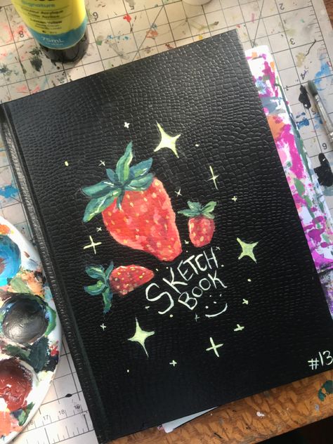 Art Book Covers Sketchbooks, Kawaii Sketchbook Cover, Sketch Book Cover Painting Ideas, Sketches Book Cover, Sketch Book Decoration Cover, Sketchbook Cover Drawing, Paint Sketchbook Cover, Art Sketch Book Cover Ideas, Sketch Book Covers Ideas