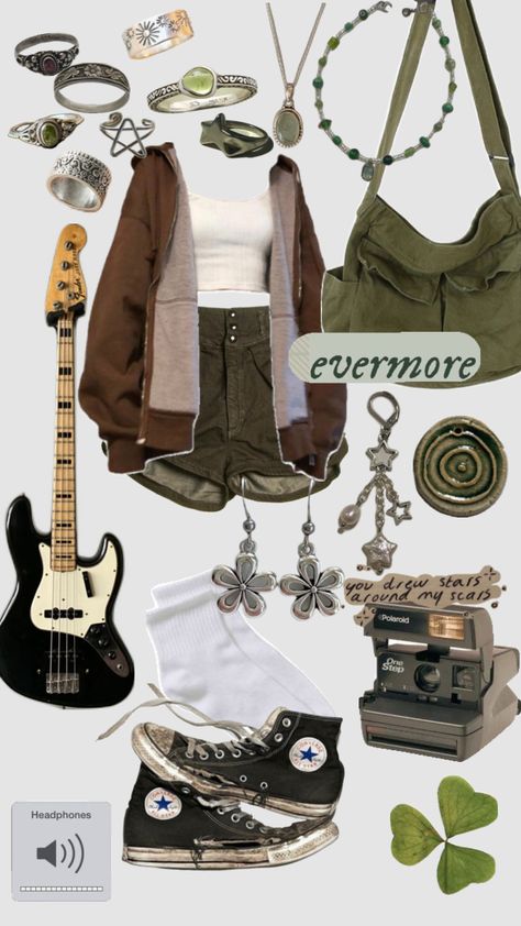 Cute Fits With Converse, Sage Green Converse Outfit Ideas, Sage Green Cottage Core Dress, How To Style Green Converse, Green Converse Outfit Aesthetic, Dark Green Grunge Outfit, Dark Green Converse Outfit, Green Converse Outfits, Green Emo Aesthetic Outfit