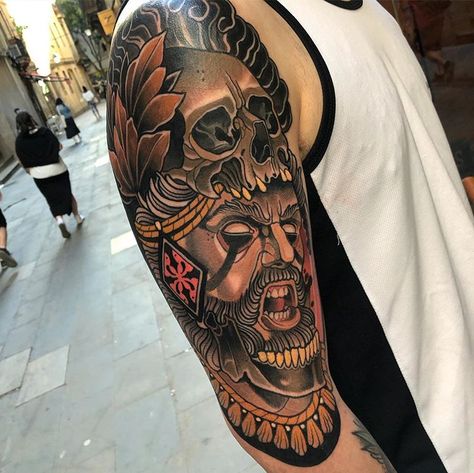 Two days on that warrior piece, Done at @bhorn.tattoo Muchas gracias Urtzi 🙏🏼 #revolutionneedles #killerink #hustlebutterdeluxe #musotoku… Neo Traditional Viking Tattoo, Traditional Warrior Tattoo, Neo Traditional Greek Tattoo, Traditional Valkyrie Tattoo, Neo Traditional Mythology Tattoo, Ares Tattoo, Traditional Viking Tattoos, Trad Tattoos, Sick Tattoos