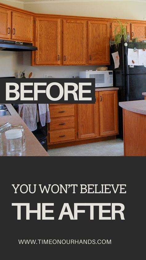 Update oak kitchen cabinets without painting. New Cabinet Doors On Old Cabinets, Update Oak Kitchen, Update Oak Kitchen Cabinets, Reface Cabinet Doors, Orange Oak Cabinets, Update Cabinet Doors, Replacing Kitchen Cabinet Doors, Refacing Kitchen Cabinets Diy, Updating Oak Cabinets