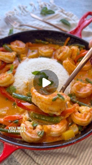 Vesela Asenova| Recipe Creator on Instagram: "Thai Curry Shrimp with Coconut Rice- this is one if my favorite creations ever and I am already craving it again! The sauce is perfectly creamy, slightly tangy and a bit sweetened from the pineapple chunks! Pure perfection! 
You can use my code: VessyLobster to get $18 off $100 or more @lobsteranywhere 
Ingredients: 
1 lbs 18-20 @lobsterantwhere black tiger shrimp
4 oz green beans 
1 red bell pepper 
1 can coconut milk 
1 cup pineapple chunks 
3 tbs olive oil 
1 inch knob fresh ginger, grated 
2 garlic cloves, crushed/grated 
3 tbs red Thai curry paste 
1/2 lime, juiced 
Basil leaves 
Cilantro 
2 tsp salt 
1 tsp cornstarch + 1 tbs water 
Black pepper, to taste 

Coconut rice:
1 cup jasmine rice 
1 cup water 
1/2 cup coconut milk 
1/2 tsp salt Thai Curry Shrimp, Shrimp Curry Recipe, Thai Red Chili, Red Thai Curry, Shrimp And Rice Recipes, Red Chili Paste, Tiger Shrimp, Thai Curry Paste, Red Thai