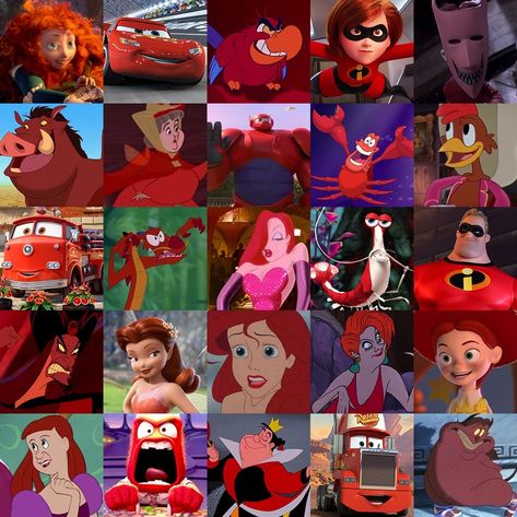 Red Disney Characters, Red Hair Disney Characters, Red Hair Characters Cartoon, Red Characters Cartoon, Cartoon Characters With Red Hair, Red Cartoon Characters, Red Personality, Disney Characters Images, Red Characters