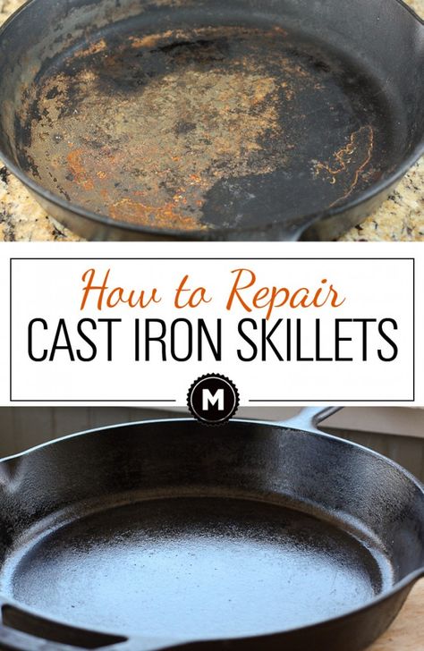 How to clean and reseason an old cast iron skillet. It can be brought back to life really easily with a few hours of basic work! Cleaning Cast Iron, Iron Cleaning, Cast Iron Care, Clean Baking Pans, Cast Iron Pans, Cast Iron Cleaning, Cast Iron Skillets, Iron Skillet Recipes, Iron Recipes