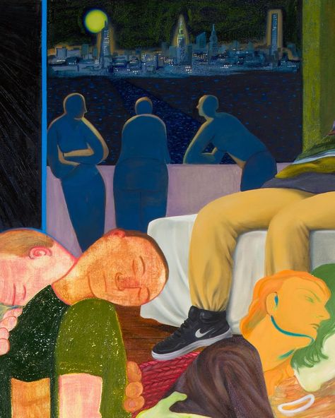 #Didyouknow?→ This painting by Nicole Eisenman, titled ‘Another Green World’ (2015) takes its name from a Brian Eno album and the book ‘Anatomy of Criticism’ (1957) by Northrop Frye. Eisenman's artistic approach merges factual and fictive elements, occasionally drawing inspiration from music and literature, and navigating the intersection of mainstream and countercultural influences. Don’t miss this work included in the exhibition ‘Nicole Eisenman: What Happened’ at @mcachicago until 22 S... Nicole Eisenman, Nicole Eisenman Painting, Nicolai Fechin Paintings, Joel Penkman Artist Research, Another Green World, Artsy Fartsy, Contemporary Paintings, Drawing Inspiration, Anatomy