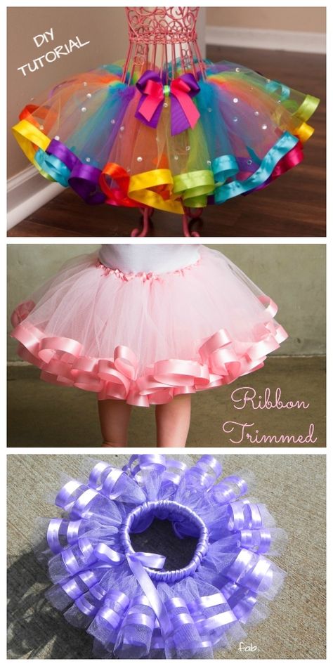 DIY No Sew Tutu Skirt Ideas & Tutorials - Kids Ribbon Trimmed Boutique Tutu Skirt DIY Tutorial Tulle Skirt Kids, Diy Tutu Dress, Diy Tulle Skirt, Diy Tutu Skirt, Themed Costumes, Tulle Skirt Tutorial, Diy Tutus, Tulle Crafts, Tutu Tutorial