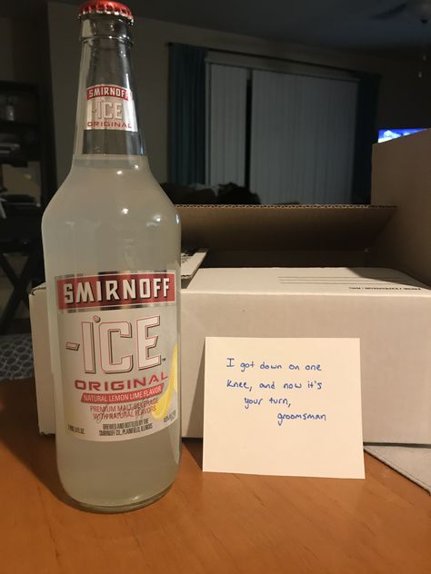 Groomsmen proposal with Smirnoff Ice Funny Bridesmaid Proposal Gift, Smirnoff Ice Groomsmen Proposal, Funny Groomsmen Proposal, Ask Groomsmen To Be In Wedding, Groomsmen Asking Ideas, How To Ask Groomsmen To Be In Wedding, Groomsmen Proposal Diy, Diy Groomsmen Proposal, Asking Groomsmen To Be In Wedding