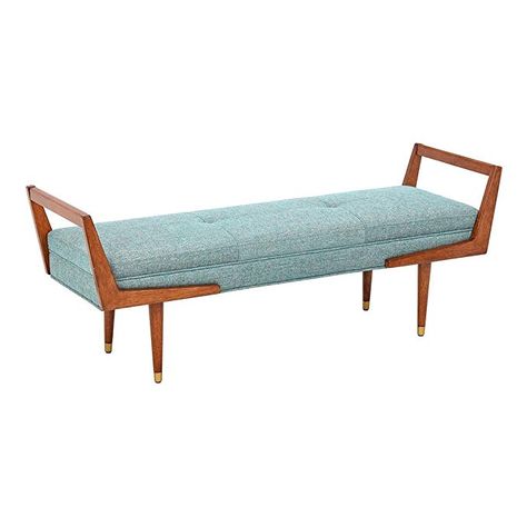 Padded Bench, Mid Century Modern Bench, Pecan Wood, Fabric Bench, Tufted Bench, Coastal Living Rooms, Dangerous Goods, Boomerangs, Bedroom Bench