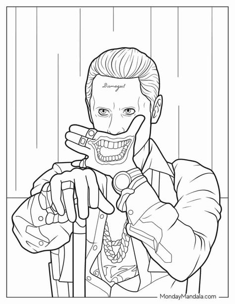 The Joker Coloring Pages, Dc Comics Coloring Pages, Scary Coloring Pages For Grown Ups, Comic Outline, Joker Coloring Pages, Horror Coloring Pages, Batman Coloring, Scary Coloring Pages, Joker Drawing