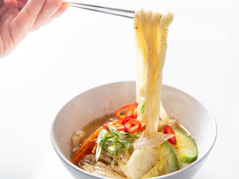 Myeolchi Kal Guksu (Korean Anchovy Knife-Cut Noodle Soup) Recipe Knife Cut Noodles Recipe, Guksu Recipe, Knife Cut Noodles, Korean Noodle Soup, Soba Recipe, Homemade Ramen Noodles, Glass Noodle Salad, Chives Recipe, Noodle Salad Cold