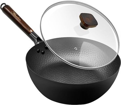 Amazon.com: ANEDER Frying Pan with Lid Skillet Nonstick 10 inch Carbon Steel Wok Pan Woks and Stir Fry Pans for Electric,Induction and Gas Stoves: Home & Kitchen Baking Meals, Carbon Steel Pan, Carbon Steel Wok, Wok Pan, Deep Frying Pan, Gas Stoves, Hanging Storage, Gas Stove, Frying Pan