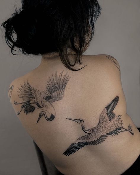 Biblical Tattoo Ideas, Heron Tattoo, Animal Tattoos For Women, Backpiece Tattoo, Biblical Tattoos, Crane Tattoo, Cute Cat Tattoo, Abstract Tattoo Designs, Boho Tattoos