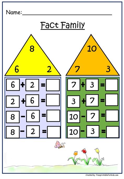 Fun FREE printable worksheets for First Grade math worksheets : Fact Family. Fact Families First Grade, Fact Families Multiplication, Division Fact Families, Fact Family Worksheet, Family Worksheets, Subtraction Kindergarten, First Grade Math Worksheets, Family Worksheet, Kids Worksheets