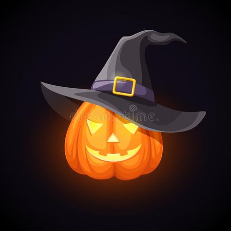 Jack-O-Lantern in witches hat. Vector eps-10. royalty free illustration Drawing October, Black Background Illustration, Hat Vector, Witches Hat, Free Illustration, Background Illustration, Witch Hat, Free Illustrations, Bat Signal