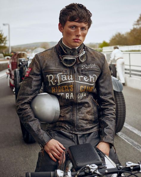 Ralph Loren, Contrast Collar Shirt, Racer Leather Jacket, Vintage Racing Poster, Cafe Racer Leather Jacket, Ralph Lauren Fall, Distressed Leather Jacket, Racing Jackets, Tweed Waistcoat