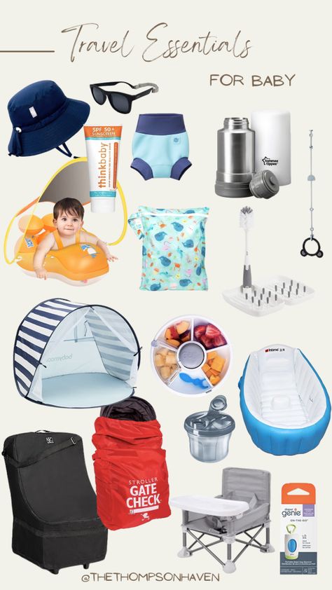 If you’re anything like me, I get VERY overwhelmed with everything I need to pack for my baby when we go on vacation. I’ve taken lists from every moms group on Facebook, polled my Instagram, and gathered advice from friends on my travel blog, and put together this compiled packing list of everything you need to bring on a trip for your baby! (This specifically is for a beach vacation but can be used for any vacation). For reference, my baby is 11 months old when writing this and t... Infant Vacation Packing List, Travel With 5 Month Baby, Traveling With A One Year Old, Family Vacation Packing Hacks, Traveling With A 4 Month Old, Baby Travel Outfit, One Year Old Travel Essentials, Beach With One Year Old, Beach Packing List For Baby