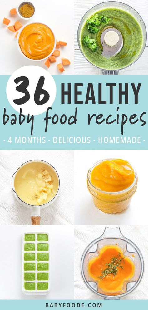 These 36 Healthy   Homemade Baby Food Recipes are beyond delicious purees that are great for baby's first bite. All are easy to make and freezer-friendly. Great baby food for 4 months and up - stage 1 baby food! #babyfood #starter #puree #4monthsbabyfood Healthy Baby Food Recipes, Healthy Starter, Stage 1 Baby Food, Baby Food Recipes Stage 1, Homemade Baby Food Recipes, Chicken Baby Food, Making Baby Food, Diy Baby Food, Easy Baby Food Recipes