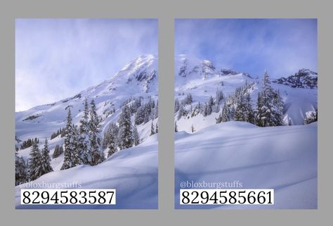 Bloxburg Mountain Decal Codes, Roblox Window Decals, Ski Resort Bloxburg, Cabin Decals Bloxburg, Winter Decal Codes, Snow Decals Bloxburg, Bloxburg Winter Decal Codes, Bloxburg Mountain, Christmas Decals Bloxburg