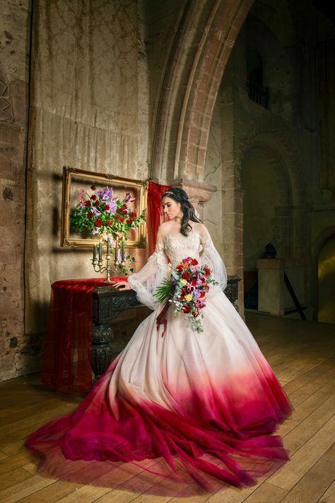 White And Red Wedding, Dip Dye Wedding Dress, Dye Wedding Dress, Crimson Wedding, Hedingham Castle, Burgundy Wedding Dress, Ombre Wedding Dress, Cream Wedding Dresses, Red Weddings