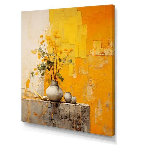 Yellow Pottery, Soyut Sanat Tabloları, Abstract Flower, Flower Art Painting, Art Inspiration Painting, Gray Yellow, Abstract Canvas Art, Canvas Art Painting, Art Abstrait