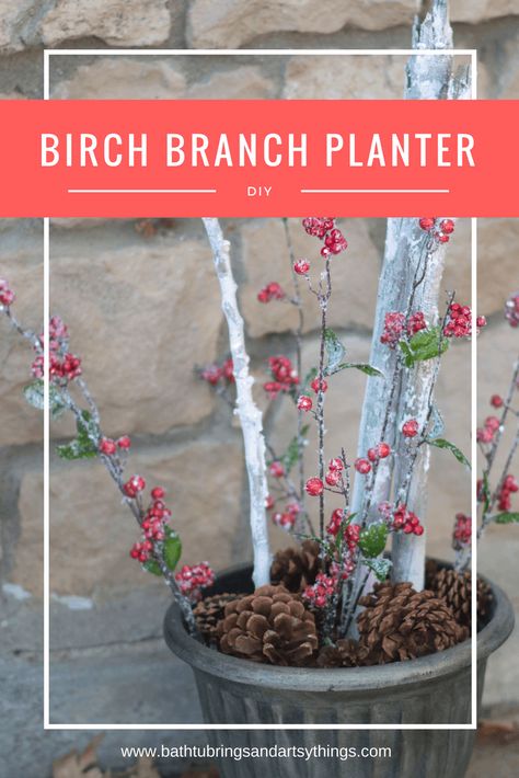 Door Planters, Front Door Planters, Blogger Ideas, Winter Planters, New Front Door, Entryway Porch, Door Planter, Window Treatments Living Room, Birch Branches