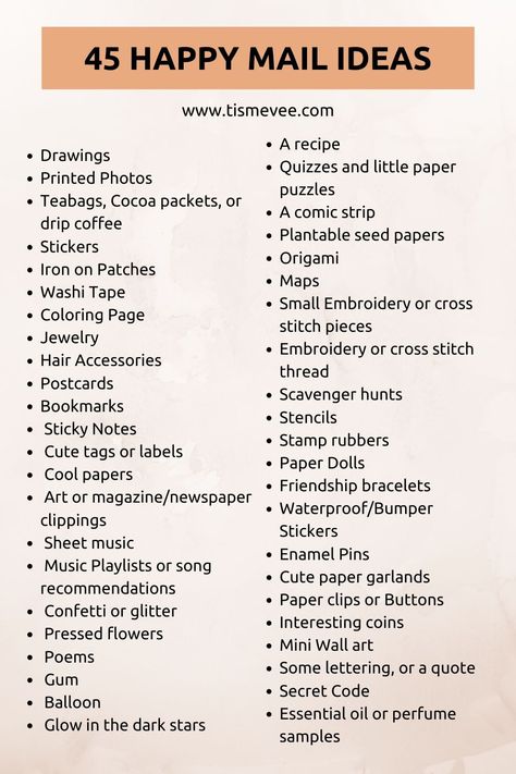 45 Things to Put In Your Happy Mail - TIS ME, VEE Stuff To Put In Letters, Cute Things To Put In Letters, What To Put In Letters, Fun Penpal Ideas, Letter Writing Aesthetic Ideas, Things To Write In A Letter, Gifts To Fit In An Envelope, Cute Things To Put In A Letter, Things To Add To Letters