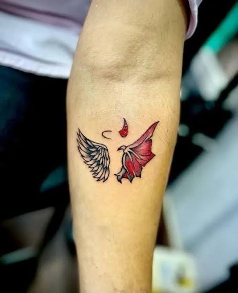 Angel Devil Wings Tattoo, Devil Wings Tattoo, Wings Tattoo Ideas, Anime Tats, Animal Design Tattoo, Wing Tattoo Men, Devil Wings, Devil Tattoo, Armband Tattoo Design