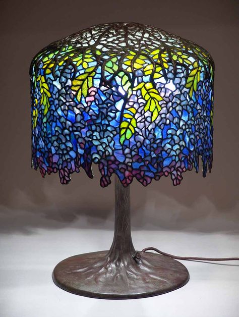 18" Blue Wisteria leaded glass and bronze Tiffany lamp #342 Blue Wisteria, Tiffany Lamp Shade, Stained Glass Table, Stained Glass Table Lamps, Antique Tiffany, Tiffany Style Lamp, Tiffany Lamp, Bronze Table Lamp, Bronze Table