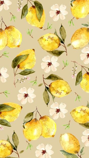 Phone Wallpaper Yellow, Lemon Pictures, Lemon Wallpaper, Yellow Stickers, Lemon Background, Iphone Wallpaper Yellow, Aesthetic Phone Wallpaper, Lemon Flowers, Wallpaper Watercolor