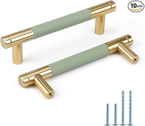 Rergy 10 Pack Green Cabinet Pulls 3-3/4Inch(96mm) Knurled Cabinet Handles Gold Kitchen Cabinet Handles Green&Gold Cabinet Hardware for Cupboard Drawer Handles Dresser Pulls - Amazon.com Cabinet Handles Gold, Magical Kitchen, Gold Cabinet Hardware, Green Cabinet, Gold Cabinet Pulls, Gold Cabinet, Kitchen Cupboard Handles, Furniture Fittings, Cupboard Drawers