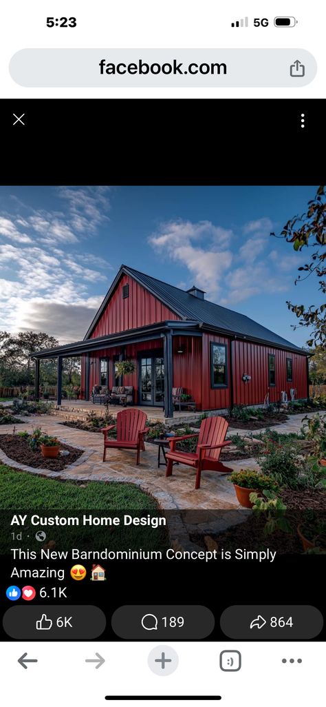 Red And Black House, Red Barndominium, House Ranch, House Exterior Colors, Building A Home, Barn Homes, Black House Exterior, Exterior House Colors, Barndominium