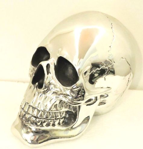 Calavera Skull Head Silver Decoration 6 x 5 x 7 1/2 inches Polyresin New #Ds Reflection Reference, Deaths Head, Bone Collector, Skull Reference, Halloween Skulls, Metal Skull, Skull Artwork, Skull Wallpaper, Dark Heart