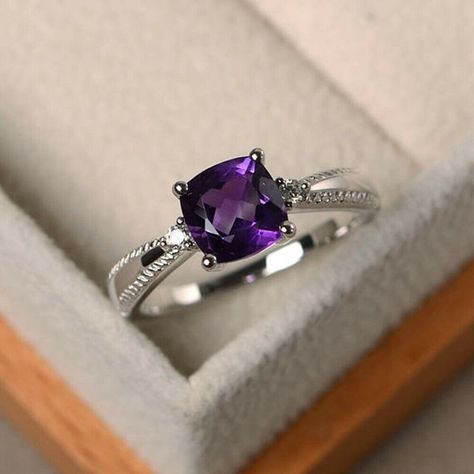 Amethyst Wedding Rings, February Birthstone Ring, July Birthstone Ring, Amethyst Wedding, Gemstone Wedding Rings, Amethyst Ring Engagement, Ring Cushion, Baguette Diamond Rings, Ruby Engagement Ring