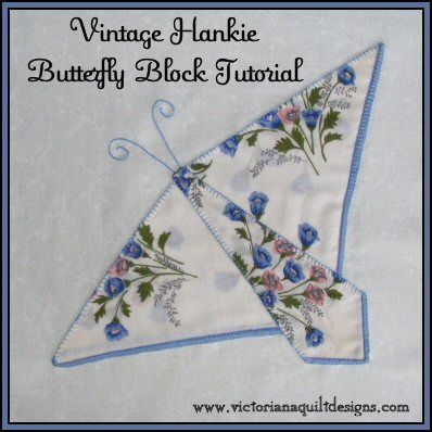 Vintage Hankie Butterfly Block Tutorial http://www.victorianaquiltdesigns.com/VictorianaQuilters/BlockoftheMonth/VintageHankieButterflyBlockTutorial.htm #quilting #hankies #handkerchief #vintage Butterfly Block, Vintage Handkerchiefs Crafts, Butterfly Quilt Pattern, Handkerchief Crafts, Block Quilt, Butterfly Quilt, Ideas Vintage, Vintage Handkerchiefs, Pattern Tutorial