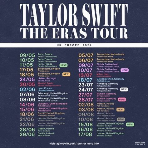 Taylor Nation on Twitter: "Another 9 #TSTheErasTour shows go up in lights like diamonds in the sky. 🤩💎 JUST ADDED: 1 new show in Los Angeles and 8 new shows in the UK & Europe! Visit https://t.co/K1TMzUp3uY for more info. https://t.co/7FC6llw4uv" / Twitter Posters Uk, Diamonds In The Sky, Taylor Lyrics, Swift Tour, Tour Poster, All About Taylor Swift, Paris Tours, Wembley Stadium, Europe Tours