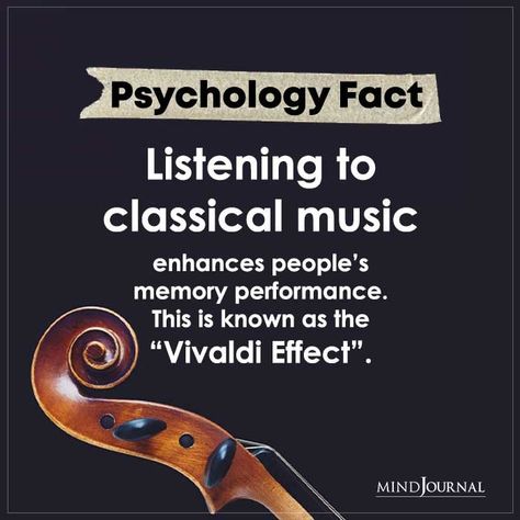 Listening to classical music enhances people’s memory performance. This is known as the “Vivaldi Effect”. #music #facts #psychology Music Facts, Facts Psychology, Quotes About Self Worth, Music And The Brain, Brain Book, Psychological Facts Interesting, Art Quotes Funny, Brain Learning, The Minds Journal