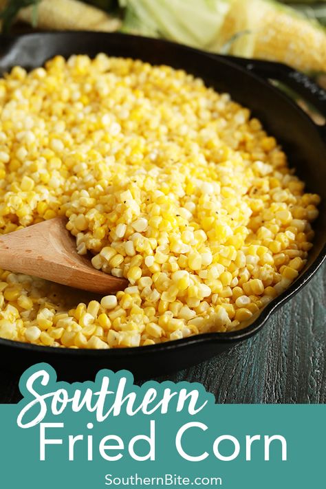 This Southern Fried Corn is my absolute favorite recipe when I'm using the fresh summer vegetable. It's the perfect side dish for nearly any warm weather menu. Southern Fried Corn, Fried Corn Recipes, Corn Recipes Side Dishes, Corn Side Dish, Thanksgiving Menu Ideas Side Dishes, Corn Dishes, Thanksgiving Menu Ideas, Thanksgiving Dinner Menu, Fried Corn