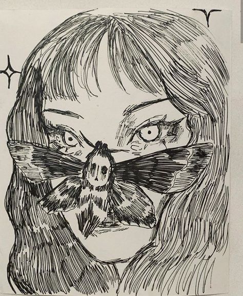 Aesthetic Art Dark, Moth Sketch, Grunge Drawing, Drawing Aesthetic, Butterfly Face, Grunge Art, Art Dark, Arte Sketchbook, Arte Inspo