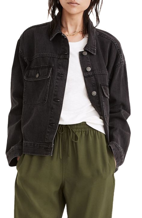 Madewell The Jean Jacket available at #nordstromrack Black Jean Jacket Outfit, Denim Jacket Outfit Women, Black Denim Jacket Outfit, Black Jacket Outfit, Winter Jacket Outfits, Jacket Outfit Women, Black Jean Jacket, Jean Jacket Outfits, Denim Jacket Outfit