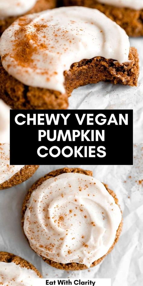 Frosted Pumpkin Cookies, Dairy Free Cream Cheese Frosting, Iced Pumpkin Cookies, Vegan Pumpkin Cookies, Thanksgiving Baking, Dairy Free Pasta, Dairy Free Pumpkin, Dairy Free Cream Cheese, Dairy Free Cookies