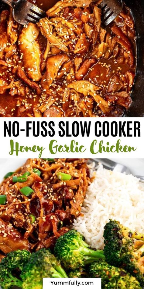 Easy-prep and delicious are two words that describe this dish perfectly. There is nothing easier than throwing all the ingredients in the slow cooker and turning it on. The sauce is so good, you’ll want to spoon it over a side of rice. Sesame seed oil and sriracha add depth of flavor to this amazing sauce. Slow Cooker Honey Garlic Chicken, Crockpot Chicken Thighs, Garlic Honey, Slow Cooked Chicken, Honey Sauce, Honey Garlic Chicken, Crockpot Recipes Slow Cooker, Dinner Recipes Crockpot, Honey Garlic