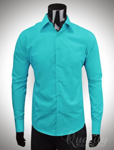 Aqua Mens Dress Shirt Aqua Shirt Outfit, Teal Shirt Outfit, Peacock Blue Dress, Mens Tux, Mens Blue Dress Shirt, Aqua Blue Dress, Blue Dress Outfits, Turquoise Shirt, Teal Shirt