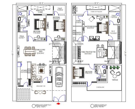 the architecture 4 BHK house furniture layout plan CAD drawing car porch, 4 master bedroom, modulat=r kitchen, living area, drawing room, study room, and open terrace balcony.The construction total built-up area 2000 SQ FT. download AutoCAD file of architecture 2 storey house plan drawing. 4bhk 2 Floor House Plan, House Plan 2000 Sq Ft, 2000 Sq Ft House Plans One Level, 2000 Sq Ft House Plans, Affordable House Design, One Floor House Plans, 2000 Sq Ft House, Open Terrace, House Plans 2 Story