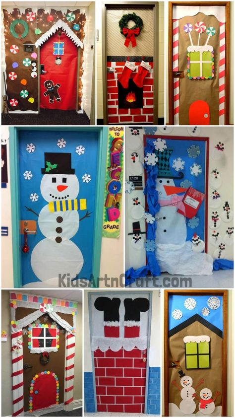 Christmas Classroom Door Decoration Ideas for Preschool - Kids Art & Craft Christmas Door Decorating Preschool, Decorating School Doors For Christmas, Easy Christmas Office Door Decorations, Preschool December Door Ideas, Homemade Christmas Door Decorations, Happy Holidays Door Decorations, Christmas Classroom Decorations For Kids Door Decorating, Preschool Door Decorations Christmas, Easy Holiday Door Decorations For Work