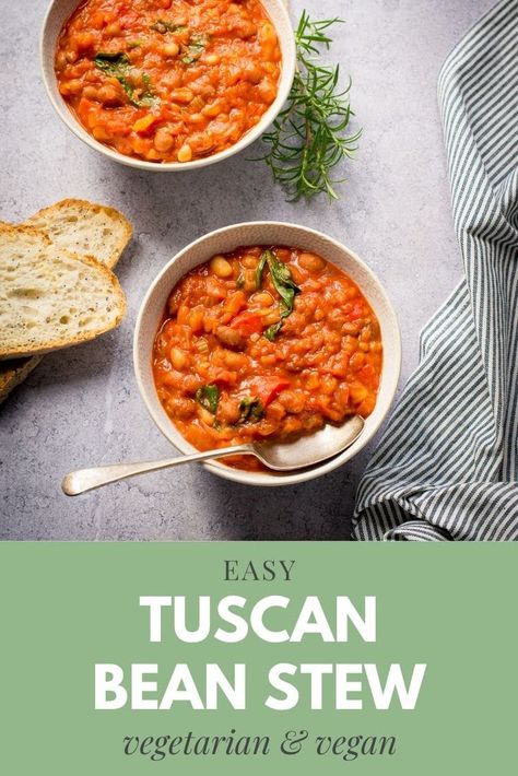 Tuscan Bean Stew with garlic & oregano Bean Stew Vegan, Vegan Freezer Meals, Stew Vegan, Vegan Mediterranean, Everyday Dinners, Cheap Vegan Meals, Cheap Vegan, Jackfruit Recipes, European Dishes