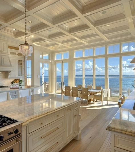 Kitchen With Ocean View, Ocean Kitchen, Beach House Kitchen, Beach House Kitchens, Dream Beach Houses, Dream Life House, Casa Vintage, House By The Sea, Beach House Interior