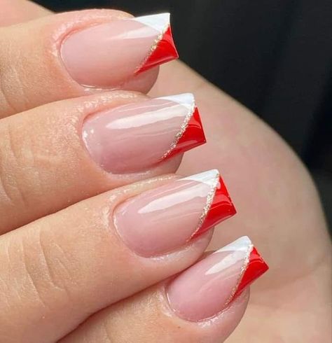 Red And White Nails, Maroon Nails, Red Acrylic Nails, French Nail Designs, Glamorous Nails, Christmas Nails Acrylic, Short Acrylic Nails Designs, Xmas Nails, Minimalist Nails